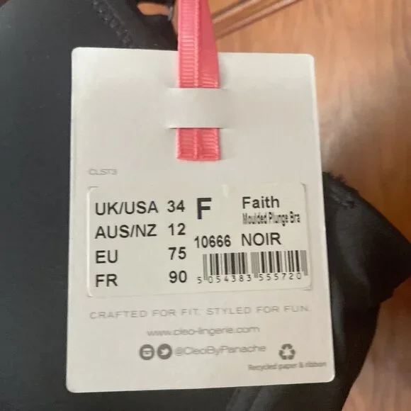 Cleo by Panache Faith Molded Plunge Underwire Bra Women's 10666 Size 34F Black - Picture 3 of 8